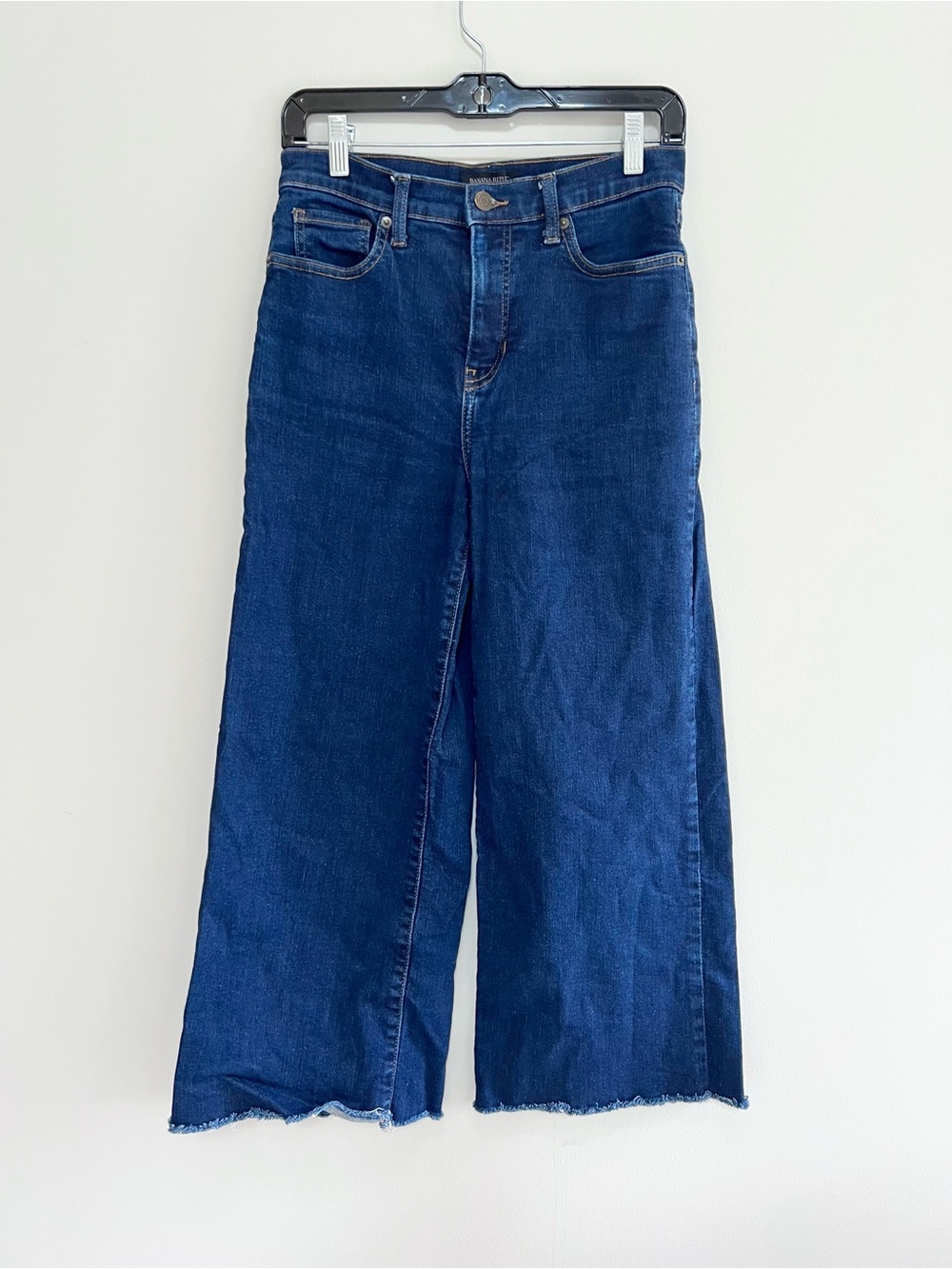 Banana Republic Wide-Leg High-Rise Full Length Raw Hem Stretch Blue Jeans, 27/4 - Picture 3 of 10